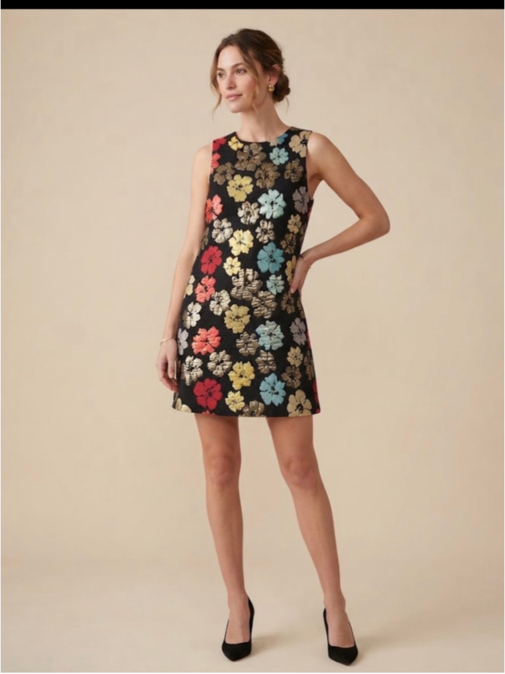 Cooperative Floral Brocade Mini Dress Black Gold Size S
